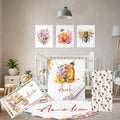 Custom Baby Crib Bedding Set, 5 Pcs Personalized Name Baby Crib Sets for Infant Toddler, Yellow Bee Nursery Bedding Set for Boy Girl, Double Layer Flannel Baby Bedding Sets Customized Gifts