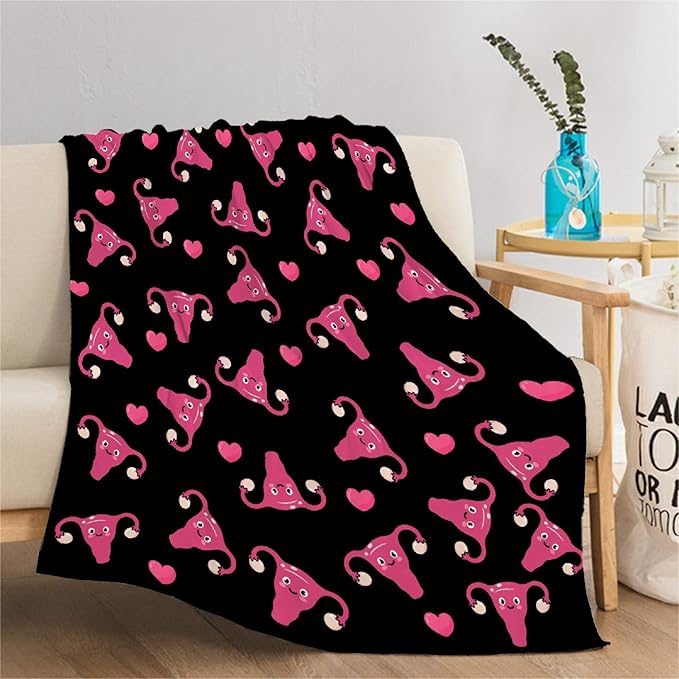 Thuswarm Cute Uterus Heart Flannel Throw Blanket Warm Cozy Soft Funny Print Blankets for Bed Couch Sofa Room Decoration Gifts 50"×40" Small for Kid