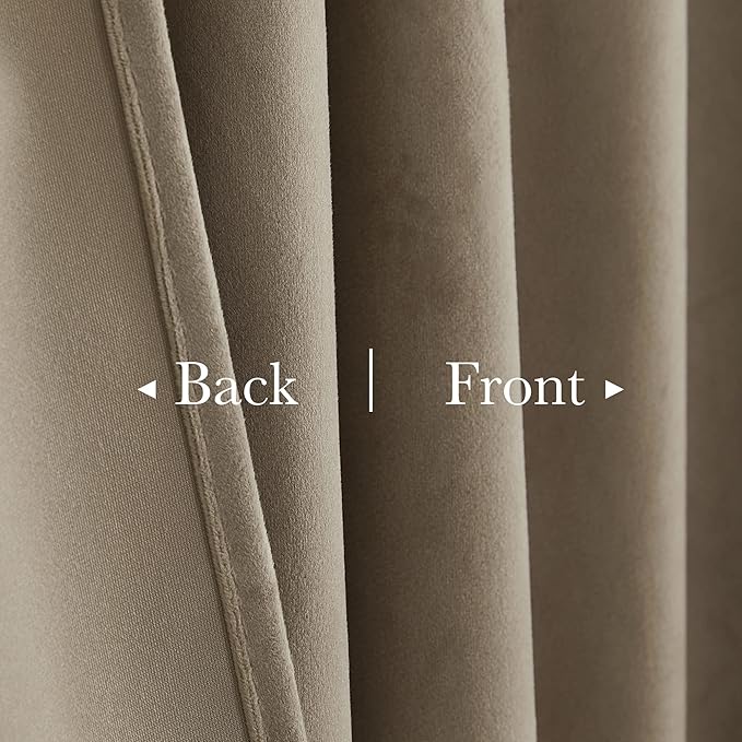 StangH 120 inches Long Camel Beige Velvet Curtains - Extra Long Thick Thermal Insulated Room Darkening Window Drapes for Hall, Back Tab Chill Resist Winter Curtain for Door, W52 x L120, 2 Panels
