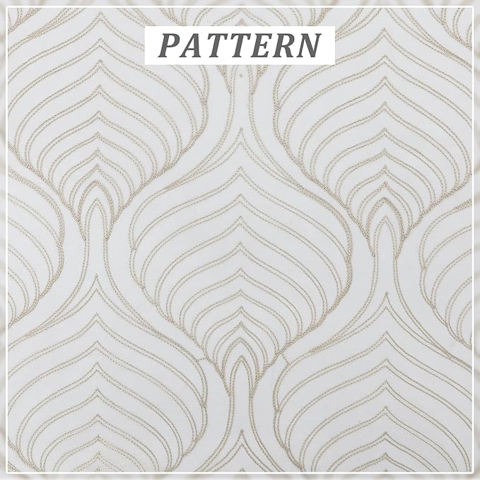 VISIONTEX Sheer Curtains 108 Inches Long 2 Panels Set, Taupe Moroccan Embroidery Texture Geometric Rod Pocket Ivory Voile Tulle Semi Window Treatment Pair for Bedroom, W54 x L108