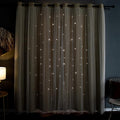 Kinryb Blackout Curtains for Girl Bedroom/Living Room/Classroom, Sheer Overlay 63 Inches 2 Panel Set, Double Layer Curtains with Star Cutout for Kids Room(W 52 x L 63 Inches,Beige 2 Pcs)