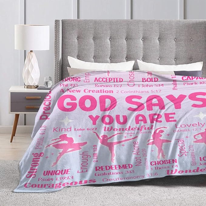 Ballet Bible Verse Blanket, Inspirational Scripture Religious Gifts for Christian, Warm Soft Flannel Bible Throw for Bed Sofa Decoration 40"x50" for Kids