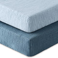 Muslin Crib Sheets for Boys Girls, 100% Cotton Fitted Crib Sheet 2 Pack for Standard Crib and Toddler Mattress, Breathable Soft Baby Sheet 28x52x8in Gradient Blue