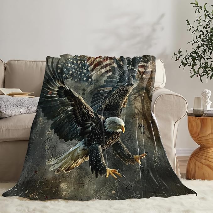 Tijuboni American Eagle Throw Blanket Eagle Gifts for Women Men Girls Boys Kids Adults Soft Flannel Fleece Blanket for Couch Sofa Bed Home Decor 60"x80"