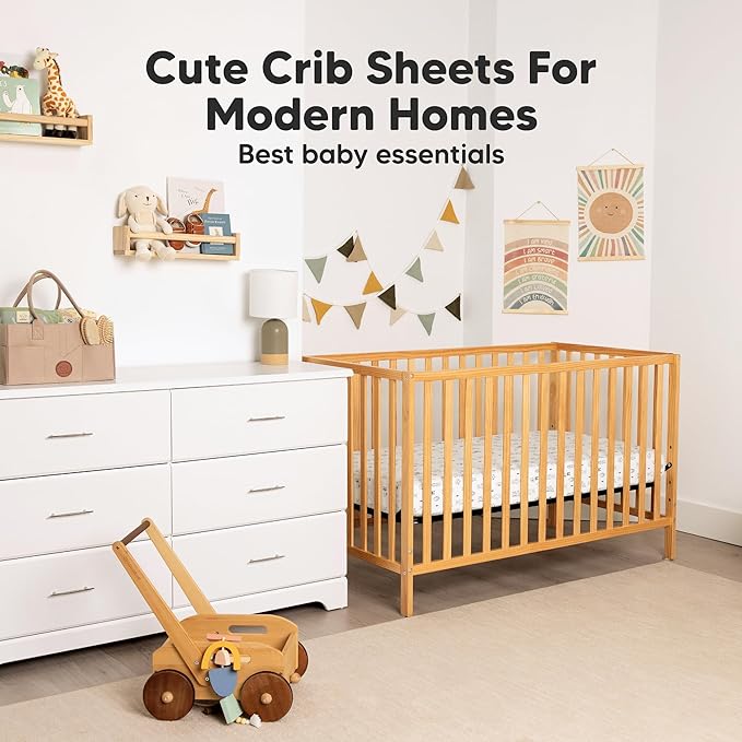 KeaBabies 2-Pack Organic Crib Sheets for Boys, Girls - 52x28 Fitted Crib Mattress Sheet Neutral, Breathable Jersey Cotton Cover for Baby Bed, Toddler Mattress, Soft & Cute Prints (Herb)