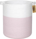 COMFY-HOMI XXL Large Laundry Basket with Handles Blanket Baskets Living Room|Woven Cotton Rope Decorative Basket Laundry Hamper Baby Basket Nursery Dog Toy Storage Organizer Bin-16”x18”-White/Pink