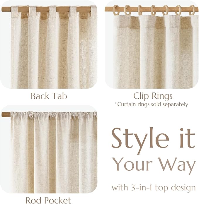 jinchan Beige Linen Blend Curtain 84 Inches Length 1 Panel for Bedroom Living Room, Light Filtering 84 Inches Wide Natural Farmhouse Drape with Rod Pocket Back Tab (84W x 84L, Ecru)