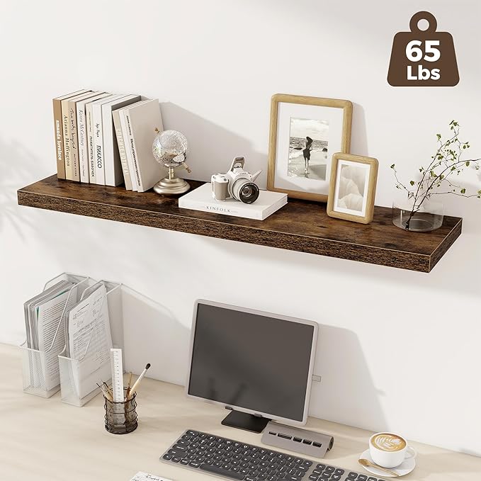 Fun Memories 12 Deep Floating Shelves for Wall, 48W x 12D Extra Large Floating Shelves Set of 2, Hanging Wood Wall Shelves for Living Room, Kitchen, Bedroom, Farmhouse, Laundry Room, Office - Brown