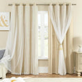 XiDi Biege Blackout Curtains 96 Inches Long for Bedroom Living Room 2 Panels Double Layer Curtains with Sheer Overlay Star Cut Out Wall Home Kid Girl Decor Thermal Grommet Window Drapes W52 X L96