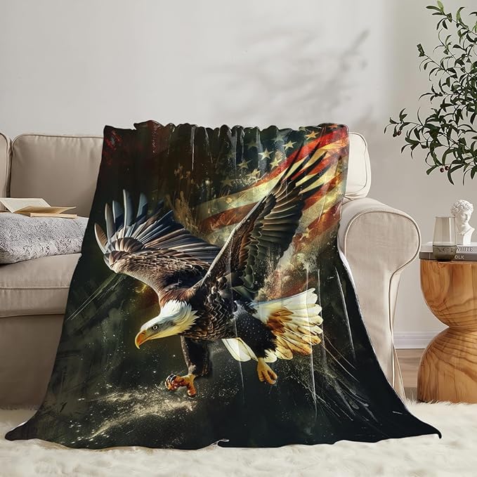 Tijuboni American Eagle Throw Blanket Eagle Gifts for Girls Boys Women Men Kids Adults Soft Flannel Fleece Blanket for Couch Sofa Bed Home Decor 50"x60"