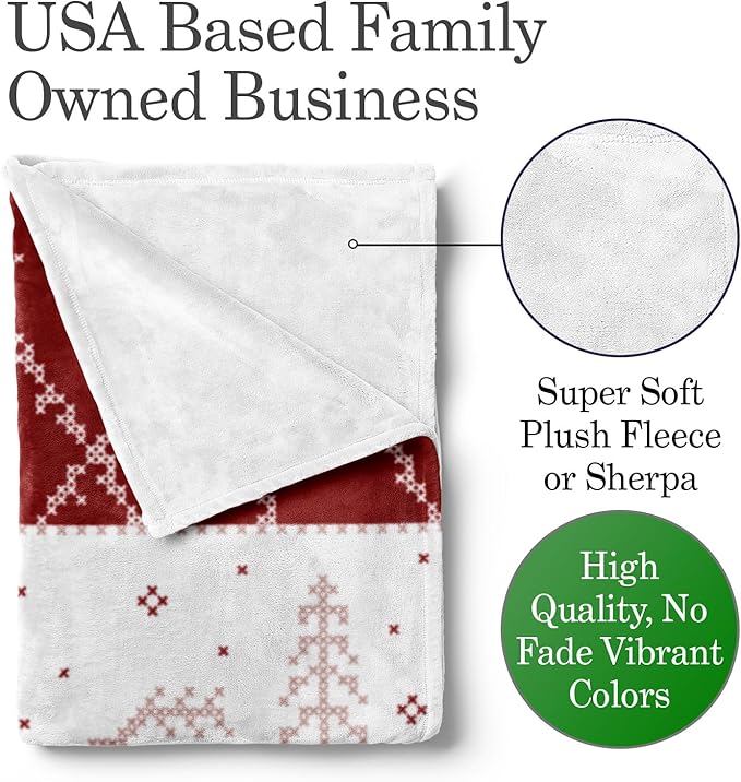 Custom Christmas Stitch Style Blanket - Ships Next Day from USA - Fleece or Sherpa, Soft Sofa Throw, Customizable Family Throws, Holiday Home Decor, Cozy Christmas Bedding (Fleece 50x60)