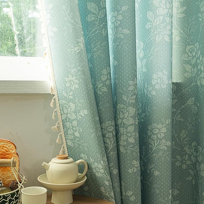 ENJOYBRIDAL Floral Curtains 84 Inches Long Sage Green Farmhouse Drapes Living Room Bedroom Semi Sheer Rod Pocket Window Curtain Panels Floor Length Rustic Boho Retro 2 Panel Sets Window Treatments