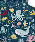 Thuswarm Cute Blue Sea Creatures Octopus Whale Flannel Blanket for Autumn Winter Gifts Warm Cozy Soft Funny Print Throw for Bed Couch Sofa 50”×40” Small for Kid