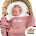 Personalized Baby Blanket - 100% GOTS Certified Organic Cotton - Custom Baby Blanket for Boys and Girls - Embroidered Swaddle, Customized Baby Name Blankets (Pink)