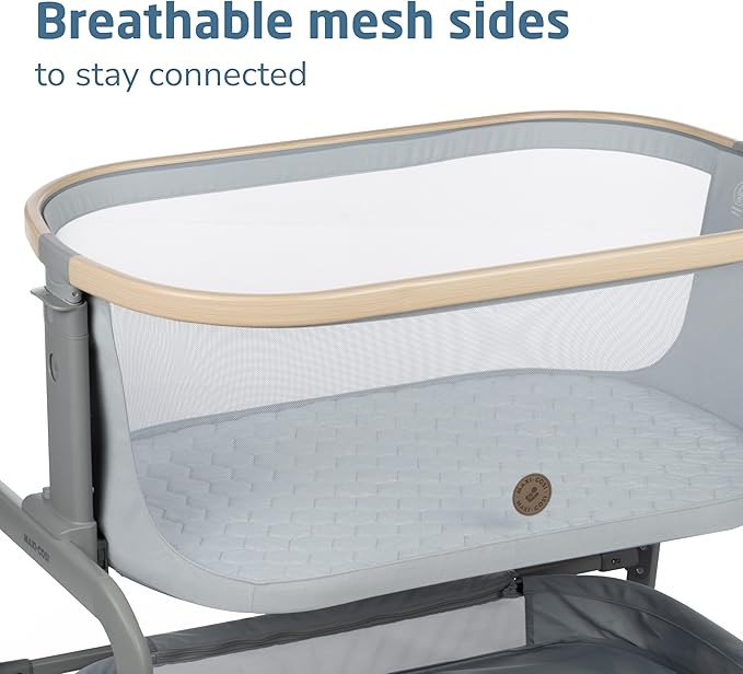 Maxi-Cosi Iora Baby Bassinets Bedside Sleeper, Portable Bassinet, Infant Bedside Sleeper Crib, Height Adjustable, Breathable Mesh, Large Storage Basket, Classic Slate