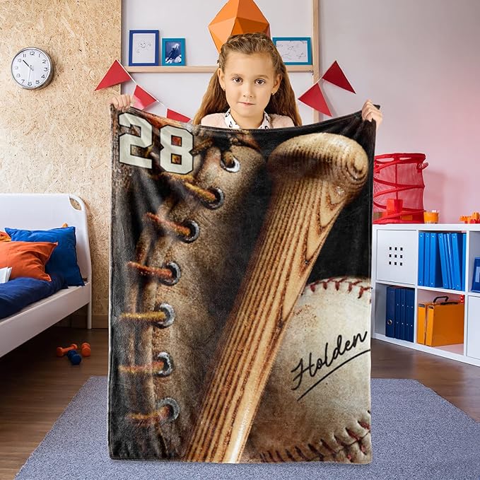 Custom Baby Soft Blanket: Personalized Bedding for Kids Baseball Ball Throw Blankets - Perfect Newborn Gift Infant Swaddling Blanket with Name 50x60inch