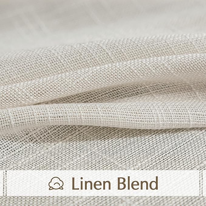 FMFUNCTEX Linen Semi Sheer Curtains for Bedroom, Natural Curtains 90 Inches Long for Living Room, Country Farmhouse Sheer Drapes, Light Filtering Window Curtain, Grommet Top 2 Panels