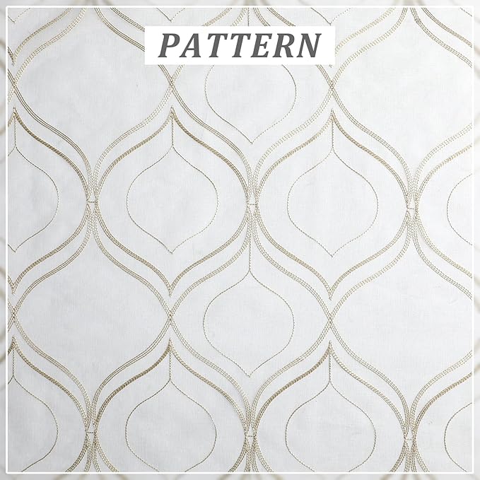 VISIONTEX White Sheer Curtains 95 Inches Long 2 Panels Set Brown Moroccan Embroidered Curtains Trellis French Textured Rod Pocket Voile Tulle Semi Window Drapes for Bedroom Living Room 54 x 95 Inches