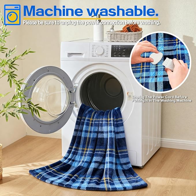 Electric Blanket Heated King, Soft Flannel 100"x90" Plaid Heating Blanket with 8 Hours Auto Off 10 Fast Heating Levels Machine Washable Sherpa Heated Blanket with Overheating Protection