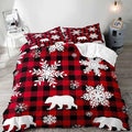 LUVIVIHOME 2PCS Christmas Duvet Cover Twin Bedding Sets, White Snowflake Bear Woodland Animals Cabin Lodge Holiday New Year Xmas Checkered Black Red Buffalo Plaid Comforter Quilt Cover, 1 Pillow Case