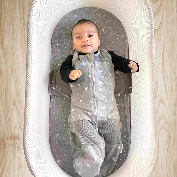 Happiest Baby SNOO Sleep Sack - 100% Organic Cotton Baby Swaddle Blanket - Doctor Designed Promotes Healthy Hip Development - 3-Pack Bundle (Teal Planets, S, M, L)