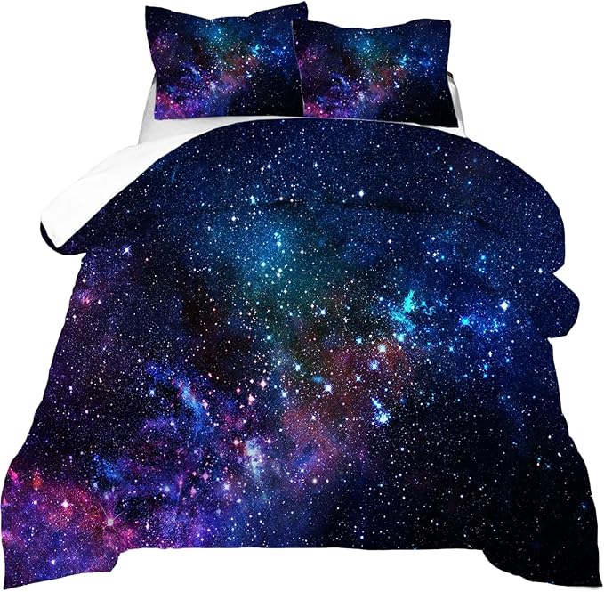kxry Blue Purple 3D Galaxy Comforter Set Full Size Outer Space Starry Sky Universe Bedding Sets for Girls Teens Kids 1 Comforter + 2 Pillow Cases