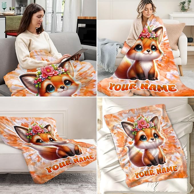 Custom Fox Blanket Gifts - 40" x 50" Inches Girls Throw Blanket for Kids - Cozy Fuzzy Plush Throw Decor for Sofa, Bed