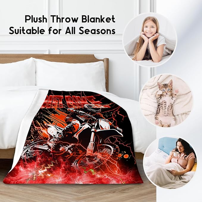 Boys Blanket Dirt Bike Blankets Gifts for Kids Toddlers, 40"x50" Warm Lightweight Flannel Throw for Couch Sofa