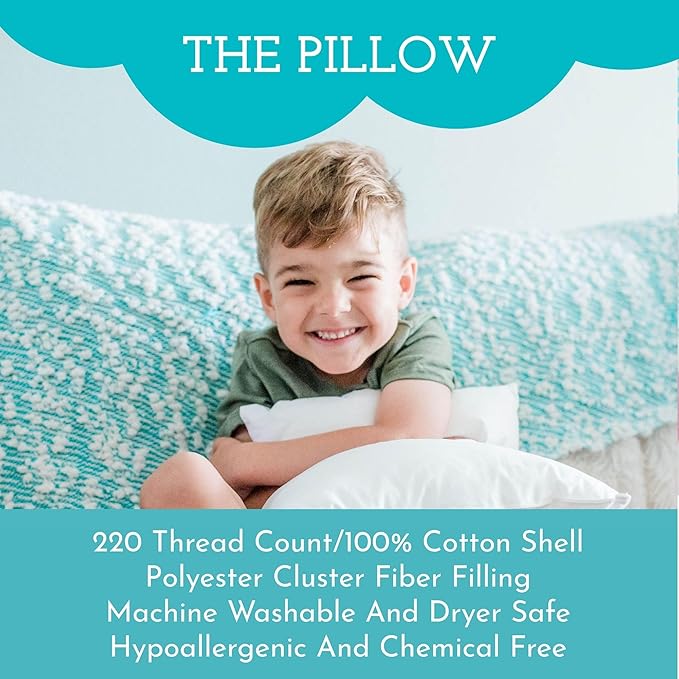 Little Sleepy Head Youth Pillow with Pillowcase 16x22, Soft Jumbo Toddler Pillows, Hypoallergenic Pillow Case - Best Kids Pillows for Sleeping, Perfect Kids Travel Pillows (Daisies)