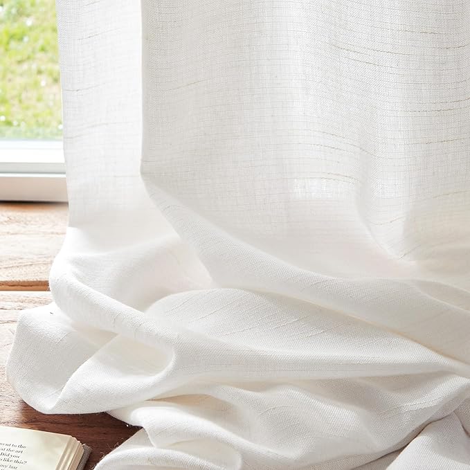jinchan Linen Blend Curtain 120 inch Extra Long 1 Panel Extra Long for Sliding Door, Light Filtering 100 inch Extra Wide Patio Door Drape with Rod Pocket Back Tab(100W x 120L, Off White)