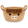Highland Cute Cow Basket for Nursery, Small Shower Gift Basket, Round Woven Rope Cotton Storage, Baby Blanket 0rganizer with Ears Handles, Blanket Towel Decor Storage Bins, 10.7"D x 4.4"H in