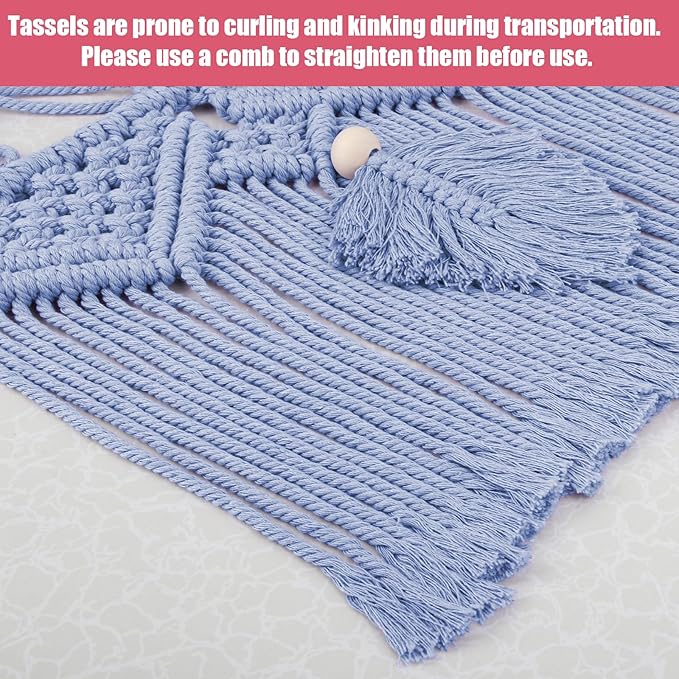 Stuffed Animal Hammock Corner, 56'' Jumbo Boho Macrame Leaf Wall Hanging Toy Hammock Net Organizer for Stuffy Plushie, Cornflower Blue Stuffed Animal Net w/Star Light for Kid Girls Boys Gift