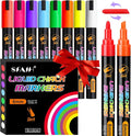 SFAIH Liquid Chalk Markers for Bhalkboard - Vibrant 8 Colors 6mm Reversible Tip, Wet Erase Marker for Chalkboard, Menu, Bistro, Signs, Windows, Glass, Labels, Dust-Free [1s Wet Wipe] - No Residue