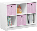 Furinno BASIC Book Shelf, 6-Cube Bookshelf, 3 x 2 Bookcase with Storage Bins, 11.9 x 31.6 x 23.6, for Living Room, Bedroom, Home Office, White/Pink