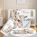 Custom Baby Crib Bedding Set, 3 Pcs Personalized Nursery Bedding Set with Name, Soft Baby Bedding Crib Sets with Blanket - Toddler Crib Sets for Girls Boys, Infant Newborn Gifts, Flower Animals