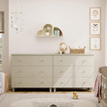 WAMPAT 6-Drawer Kids Dresser for Bedroom, 2-in-1 Modern Large Chest of Drawers with Gold Knobs, 71 Inch Wide Linen Printed Finish Wood Children Dresser for Baby Room, Nursery, Dark Beige