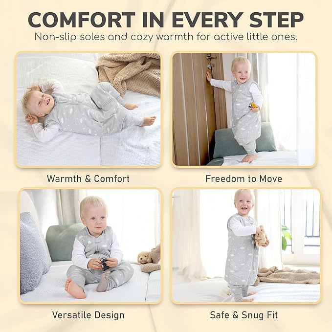 Mama Cheetah Toddler Sleep Sack with Feet 3T - 4T, 2.5 TOG Organic Cotton Baby Sleeping Bag with Legs, Baby Wearable Blankets for Walkers w/ 2-Way Zipper, Baby Sleep Sack for Girls & Boys, Large