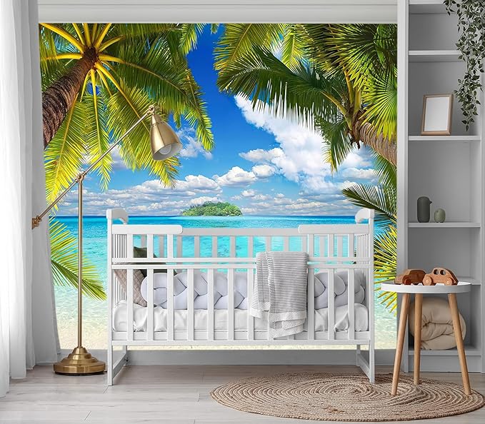 XMPMBM-Beach Palm Tree backsplash Large Decorative Wallpaper Tropical Palm Leaf Bedroom Bathroom Wall Mural- W 88" X H 59"（36 Square Foot）