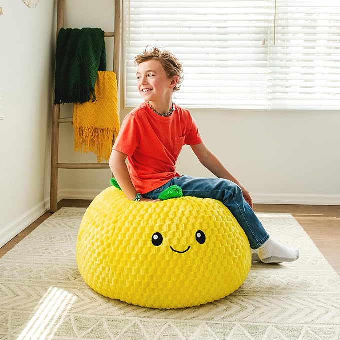 Big Joe Pineapple PlushiPals Super Soft Bean Bag Chair for Kids, Ultra-Soft Plush Polyester Blend, 2.5 feet Refillable