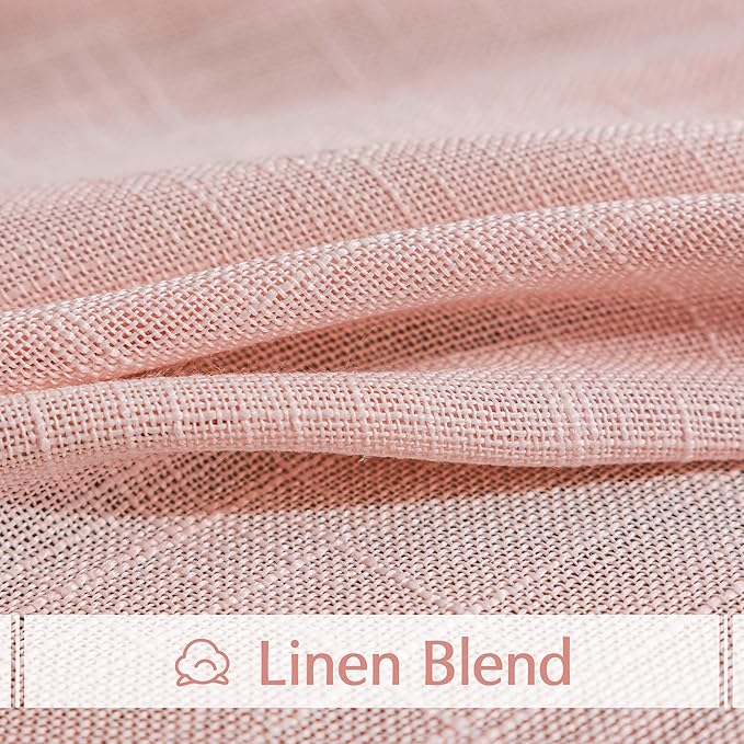 FMFUNCTEX Linen Semi Sheer Curtains for Living Room, Blush Pink Curtains 108 Inches Long for Bedroom, Farmhouse Sheer Extra Long Drapes, Light Filtering Windows Curtain Panels, Grommet Top 2 Panels