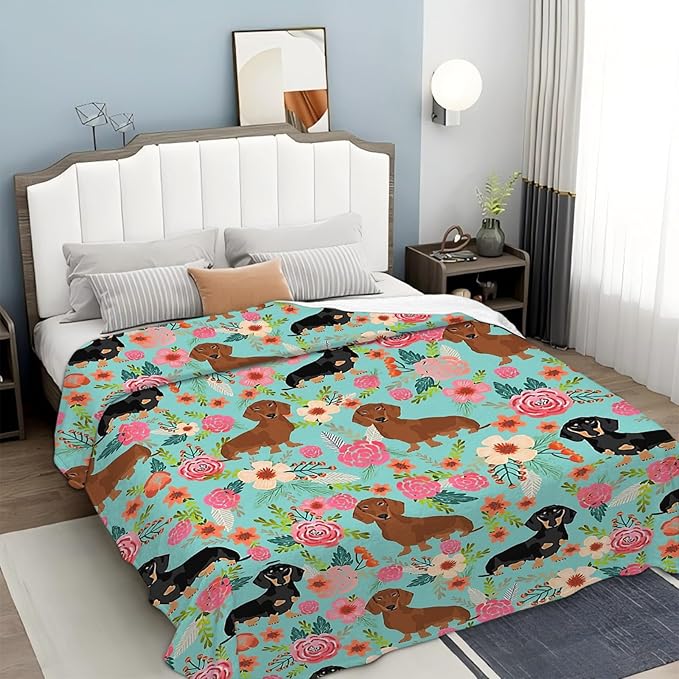 Tijuboni Dachshund Throw Blanket Dog Gifts for Girls Boys Women Men Kids Adults Soft Flannel Fleece Blanket for Couch Sofa Bed Home Decor 60"x80"