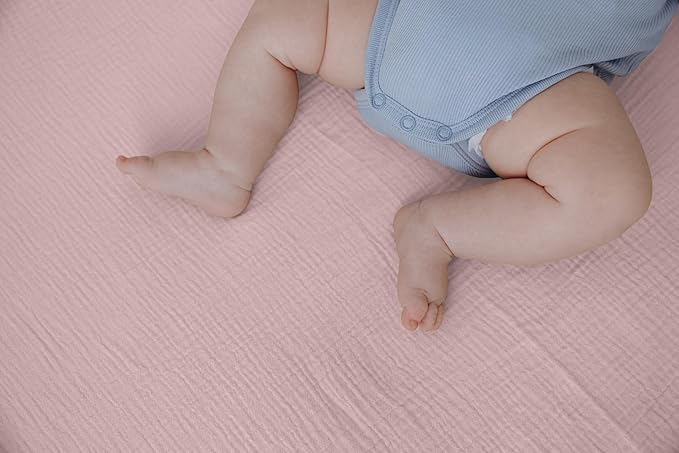 Dreamology Muslin Mini Crib Sheets, Girls, Boys, Soft & Breathable Crib Sheet 2 Pack, 100% Cotton Crib Sheets for Mini Cribs, Pack n Play Sheets, 24x38 Mini Crib Sheet Fitted | Purple,Pink