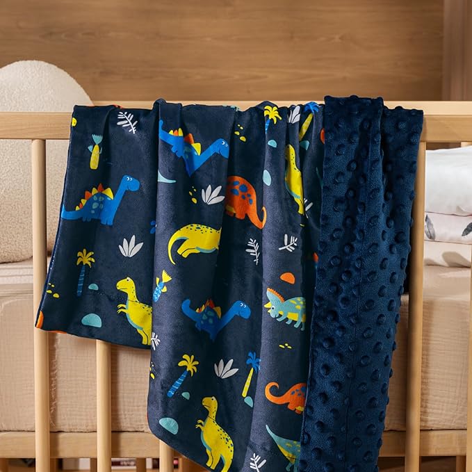 david's kids Micro Fleece Minky Baby Blanket for Boys with Double Layer and Soothing Raised Dots, Breathable and Soft Lightweight Receiving Blanket for Newborns, 30x40 Inches, Dinosaur