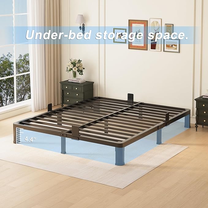 6 inch King Size Bed Frame with Round Corner Legs Mattress Slide Stopper,Low Profile Heavy Duty Metal Platform,Steel Slat Support,No Box Spring Needed,Easy Assembly,Noise Free