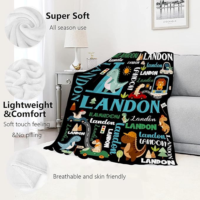 Custom Dinosaur Truck Blanket Gifts for Girls Boys Women - Super Soft Cozy Warm Throw Sheet for Couch Bed Sofa Office Decor All Season 40"x50" for Kids/Children