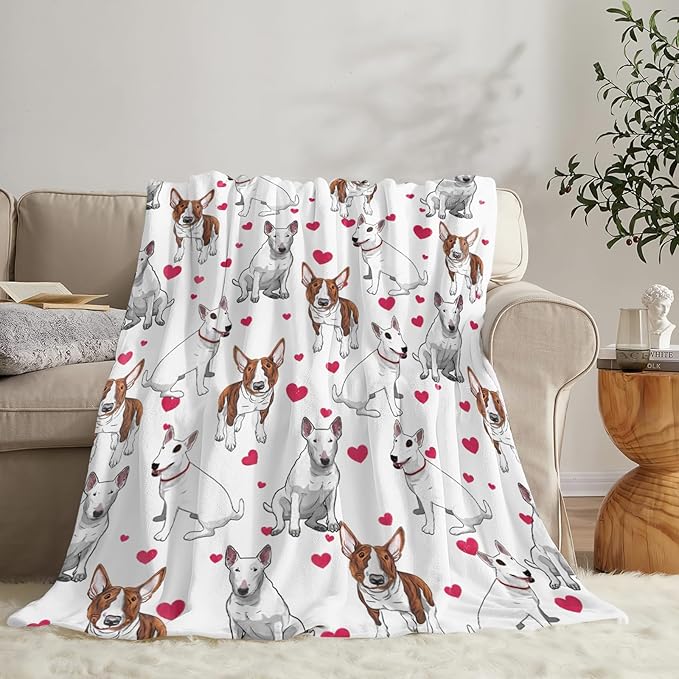 Tijuboni Bull Terrier Throw Blanket Dog Gifts for Girls Boys Women Men Kids Adults Soft Flannel Fleece Blanket for Couch Sofa Bed Home Decor 40"x50"