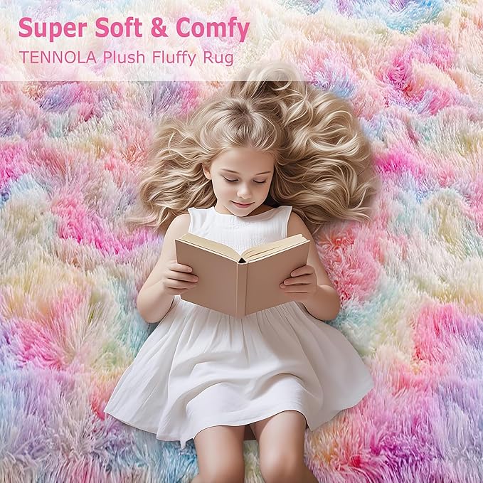 3x5 Pastel Rainbow Rug for Girls Bedroom, Fluffy Colorful Unicorn Rug for Kids Room Cute Floor Carpets Shaggy Playing Mat for Toddler Baby Girls Room Nursery Home Tie-Dyed Rainbow Rugs