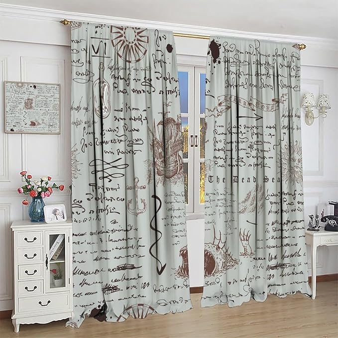 Nautical Theme Window Curtains,Pirate Sailboat Curtains for Bedroom,Starfish Print Draperies for Living Room,Ocean Window Treatment Curtains Set 2 Panels,42x45 Inches