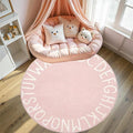 Round ABC Rug-5ft Children Education and Learning Fun Carpet, Alphabet Baby Crawling Mat,Fluffy and Comfortable Plush Floor Cushion Pink Sofa Cushion, for Playroom Classroom Decoration