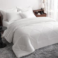 NTBAY Queen Comforter Set with Sheets, 7 Pieces Soft and Breathable Queen Bedding Set, Bed in a Bag, Down Alternative Comforter Set Solid Color All Season, Queen Bedding Set, White